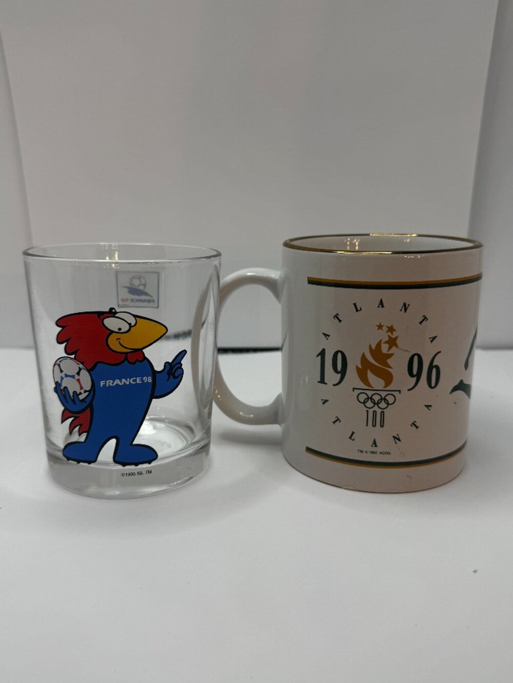 1996 Atlanta Olympics Soccer Coffee Cup and 1994 France World Cup Soccer Glass